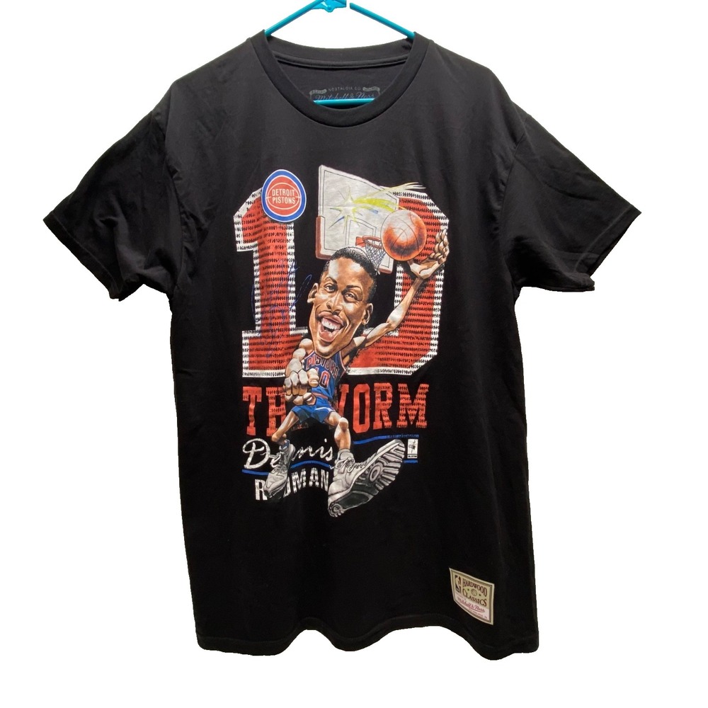 Detroit Pistons NBA Dennis Rodman Worm Tee Men's‎ Large HWC Mitchell & Ness NWOT